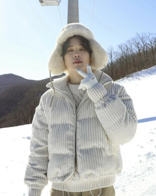 BTS Jimin Inspired White Chunky Corduroy Jacket