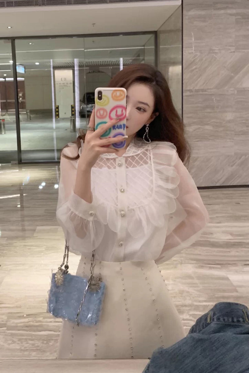 Blackpink Jisoo Inspired White Embroidered Ruffled Blouse