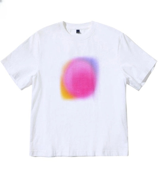 BTS Jungkook-Inspired White Gradient Circle Print T-Shirt