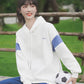 White Hoodie With Blue Color Block On Sleeves