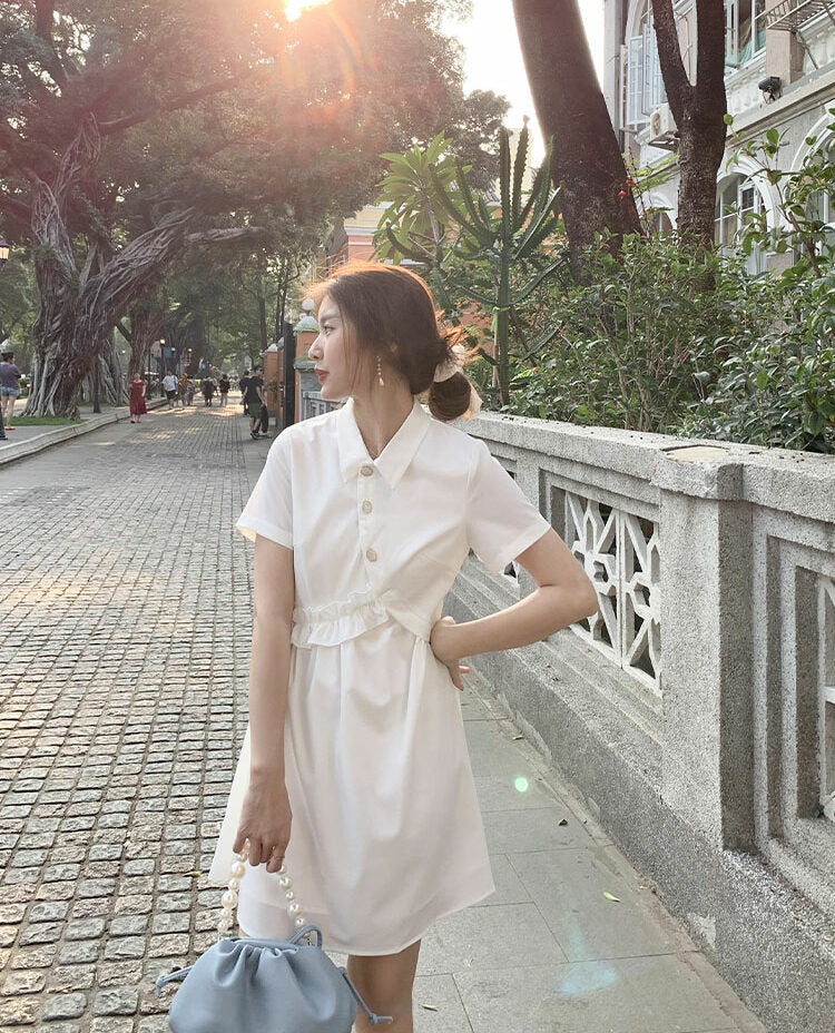 Blackpink Jisoo Inspired White Irregular Collared Dress