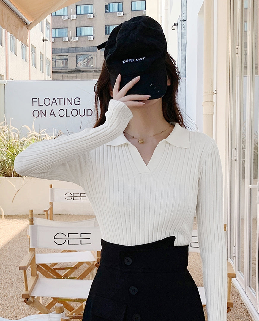 Our Beloved Summer Kook Yeon Su Inspired White Open Collar Knitted Top