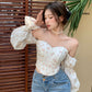 Dreamcatcher Gahyeon Inspired White Puffed Off-Shoulders Fishbone Top