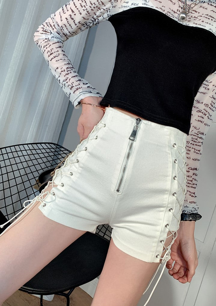 Dreamcatcher Gahyeon Inspired White Side Lace Up Shorts