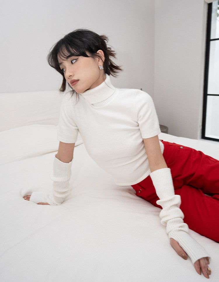Our Beloved Summer NJ Inspired White Turtleneck Top With Detachable Sleeves