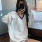 Enhyphen Sunghoon Inspired White Wide-Ribbed Sweater With Red And Blue Linings