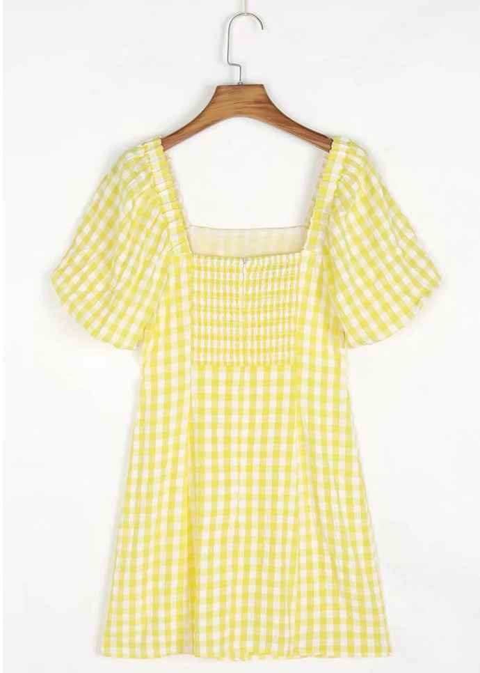 G-IDLE Soyeon Inspired Yellow Plaid Off Shoulder Dress