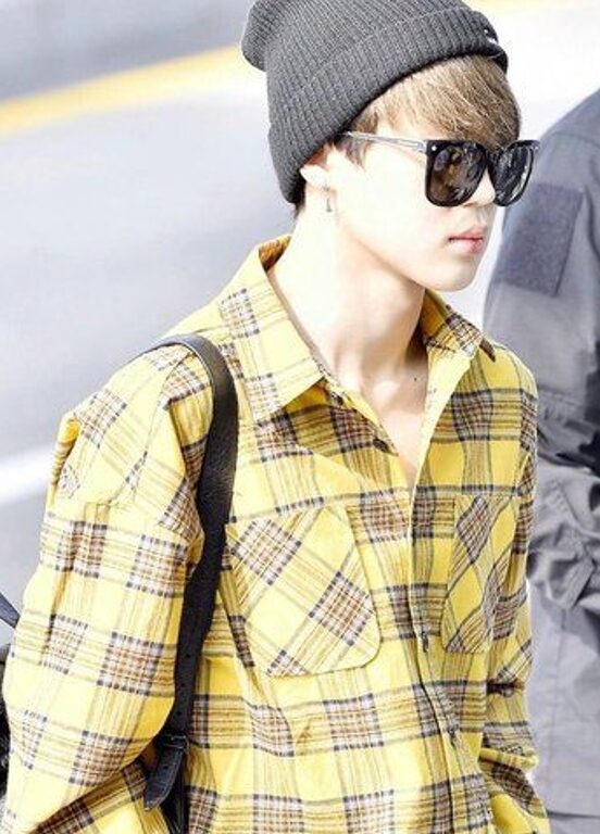 BTS- Jimiin-Inspired Yellow Cotton Plaid Long Sleeve