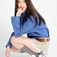 SNSD Yoona Inspired Pointed Collar Blue Long-Sleeved