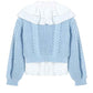 Itzy Yuna Inspired Blue Knitted Ruffled Collar Long-Sleeved