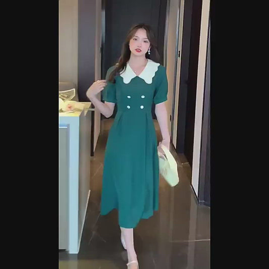 Green Ruffled Collar Dress