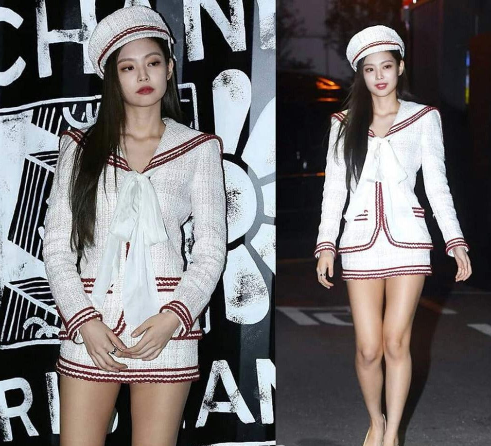 Blackpink Jennie Inspired Creamy White Casual Suit And Skirt
