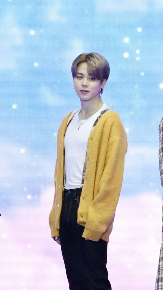 BTS Jimin Inspired Yellow Knitted Long-Sleeved Cardigan Sweater