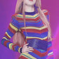 Blackpink Rose Inspired Rainbow Striped Breathable Knitted Dress