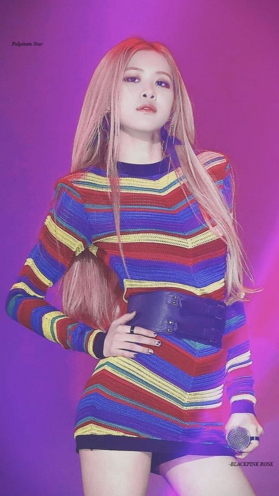 Blackpink Rose Inspired Rainbow Striped Breathable Knitted Dress