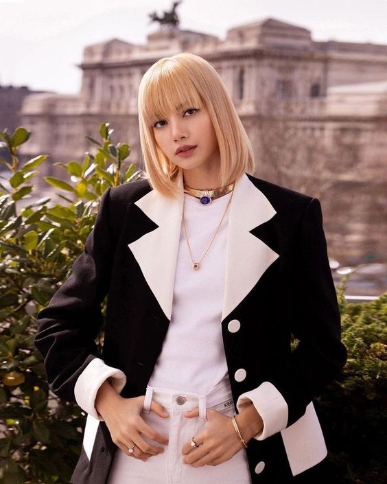 Blackpink Lisa Inspired Black And White Color Matching Suit Jacket