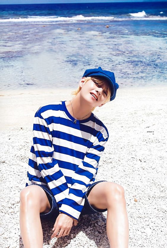 BTS Taehyung Inspired Blue Striped Long-Sleeved