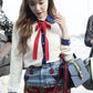 SNSD Tiffany Inspired White Long-Sleeved With Bee Embroidery And Red Tie