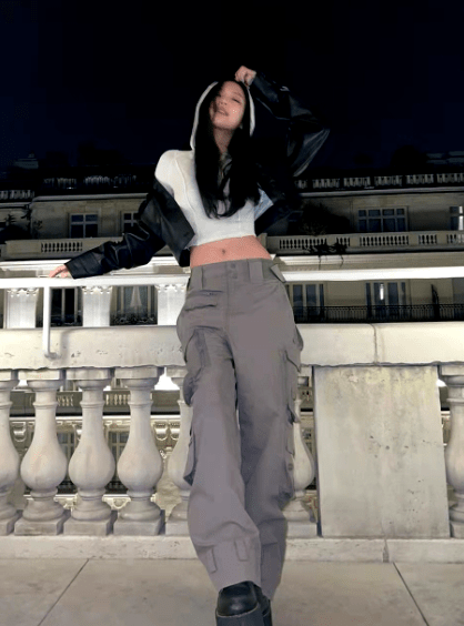 Blackpink Jennie-Inspired Gray Cargo Pants