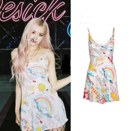 Blackpink Rose Lovesick Girls Inspired White Sleeveless Graffiti Dress