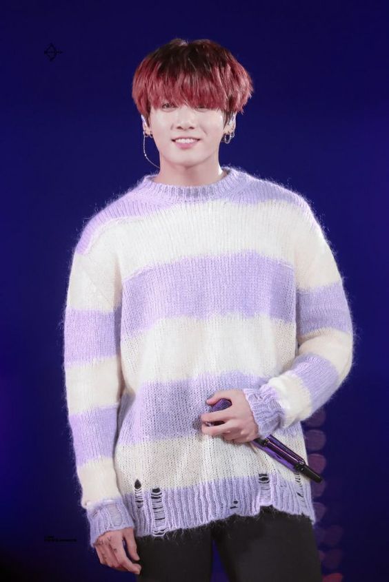 BTS Jungkook Inspired Purple Striped Ripped Knitted Sweater