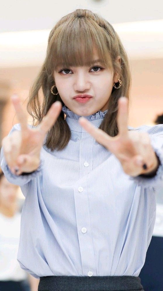 Blackpink Lisa Inspired Blue Button Down Long-Sleeved With Ruffled Collar