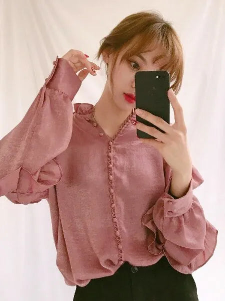Red Velvet Yeri Inspired Pink Ruffled Blouse