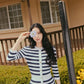 Blackpink Jisoo Inspired White Striped Long-Sleeved Dress