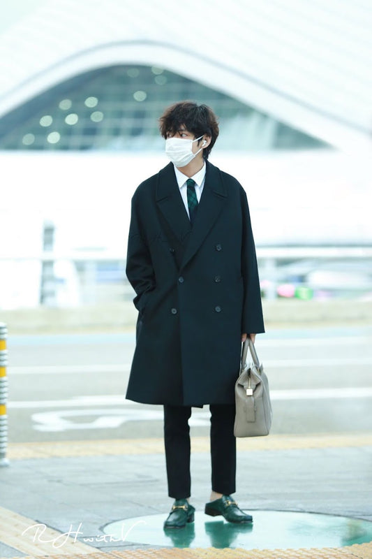 BTS Taehyung-Inspired Black Cotton Coat